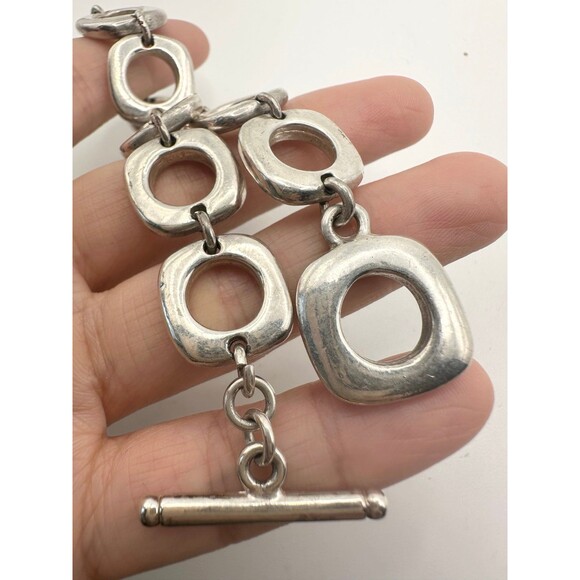 Silver plated cushion square link chain toggle Bracelet 8.25” - Picture 4 of 4